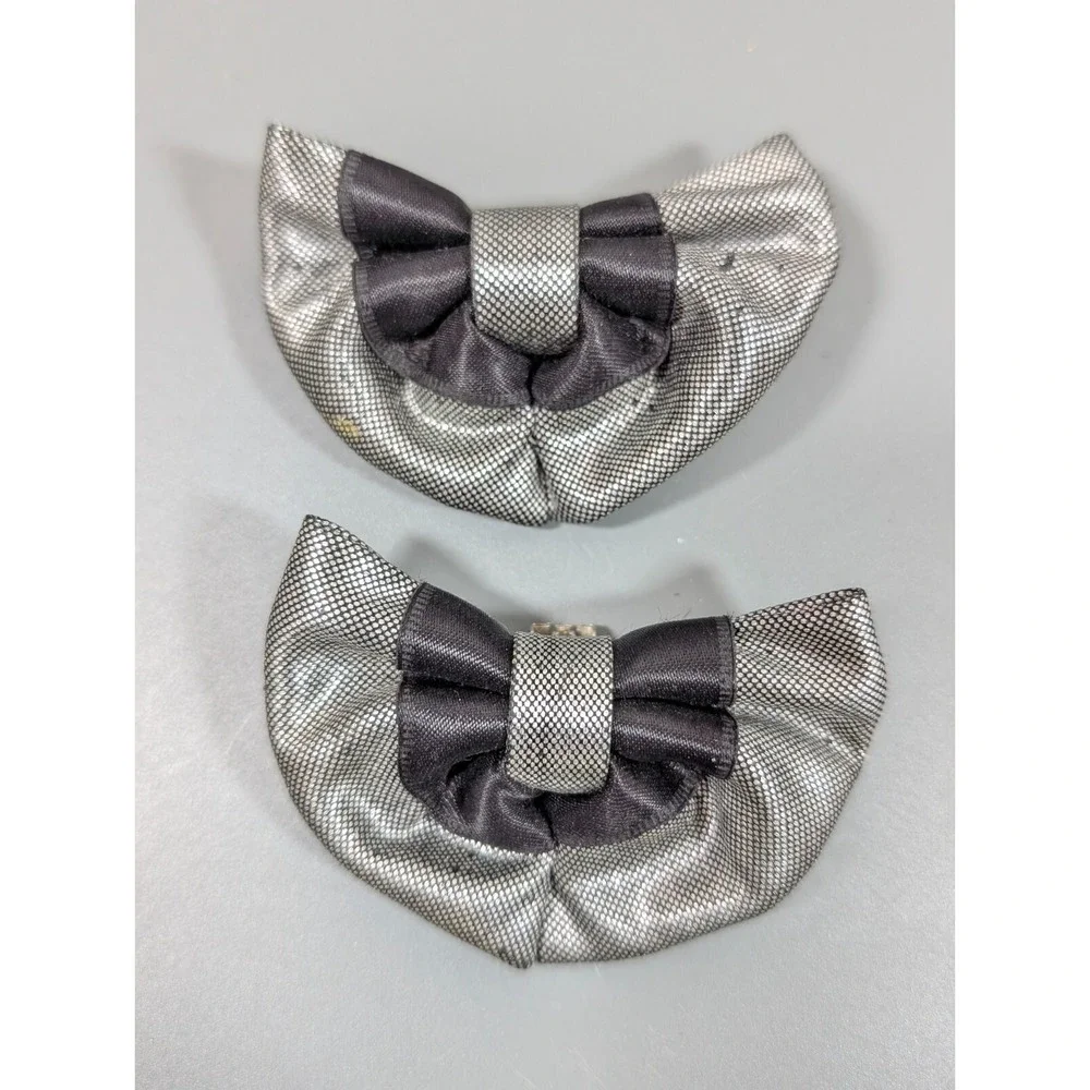 Vintage‎ 80s 90s Retro Y2K Gray Black Metallic Ribbon Bow Shoe Clips